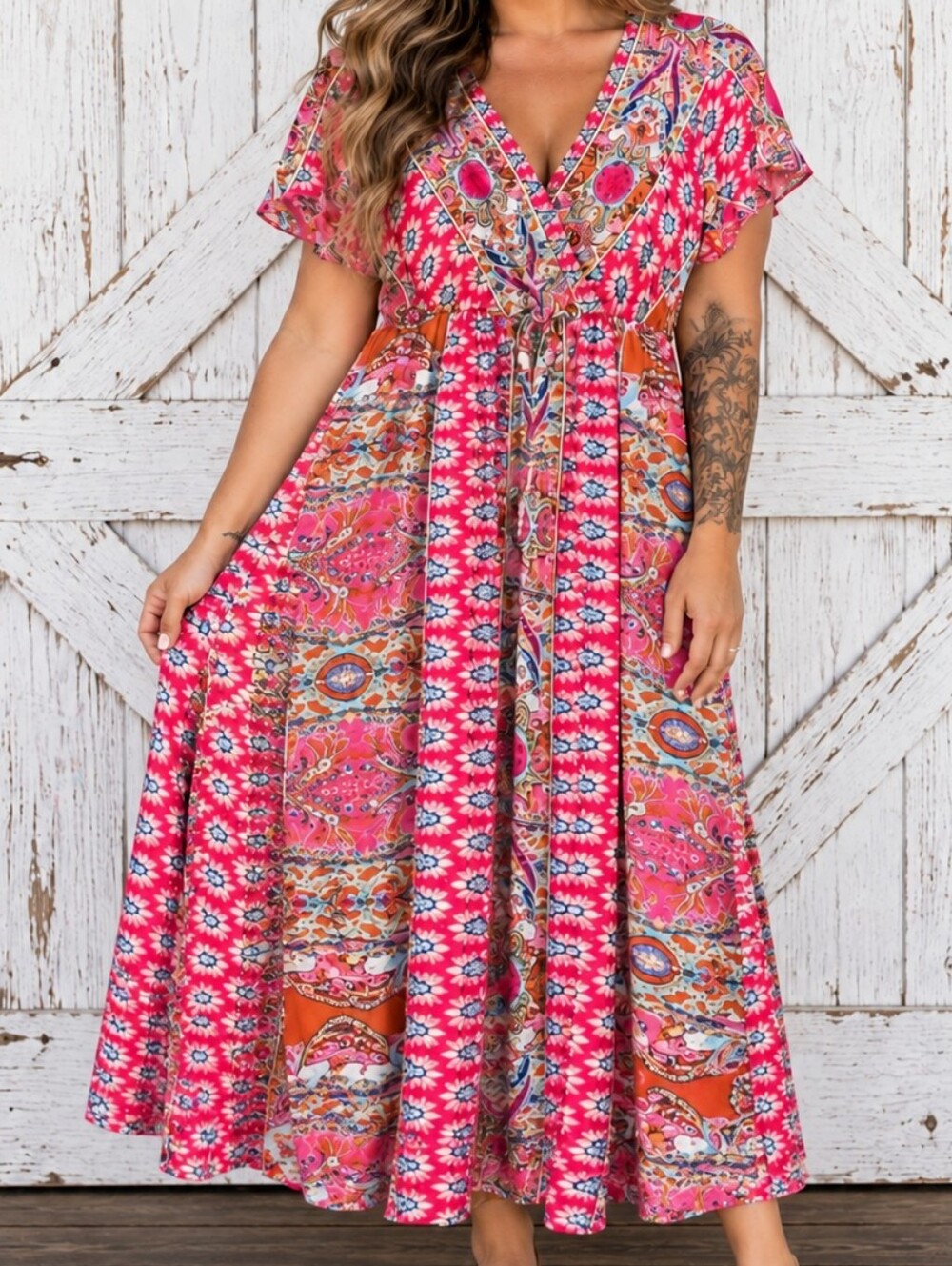 Pink Paisley V-Neck Summer Dress Size S